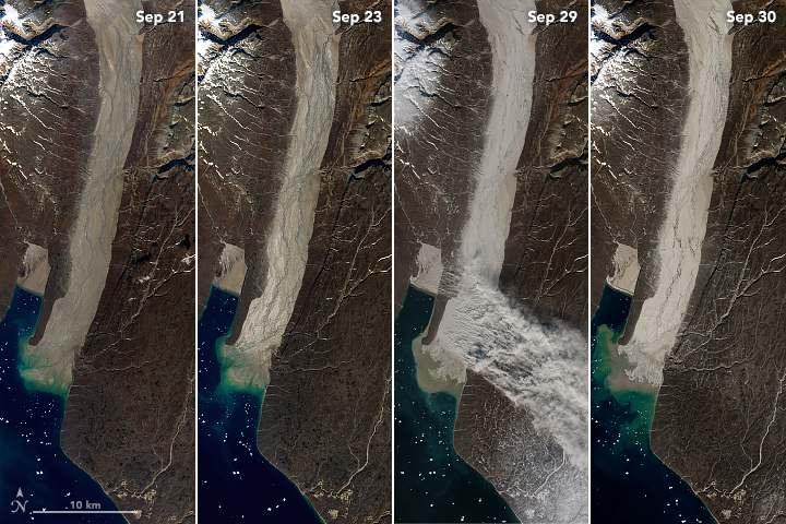 A composite image shows how the plume emerged over the course of several days.