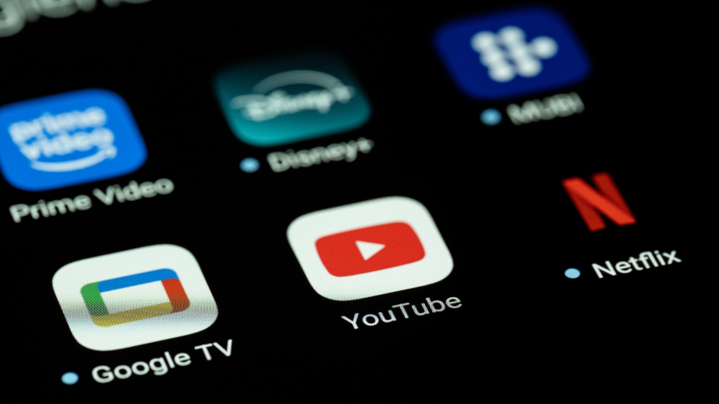 Black screen with icons for Prime Video, Disney+, Netflix and Google TV