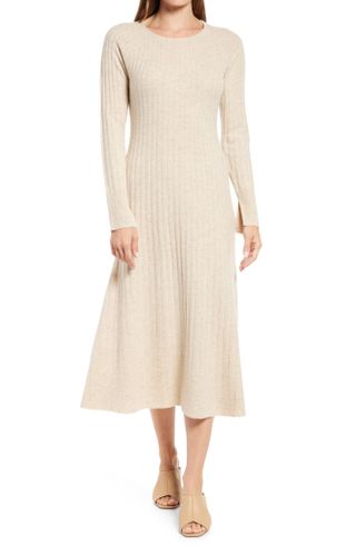 Rib Long Sleeve Midi Sweater Dress
