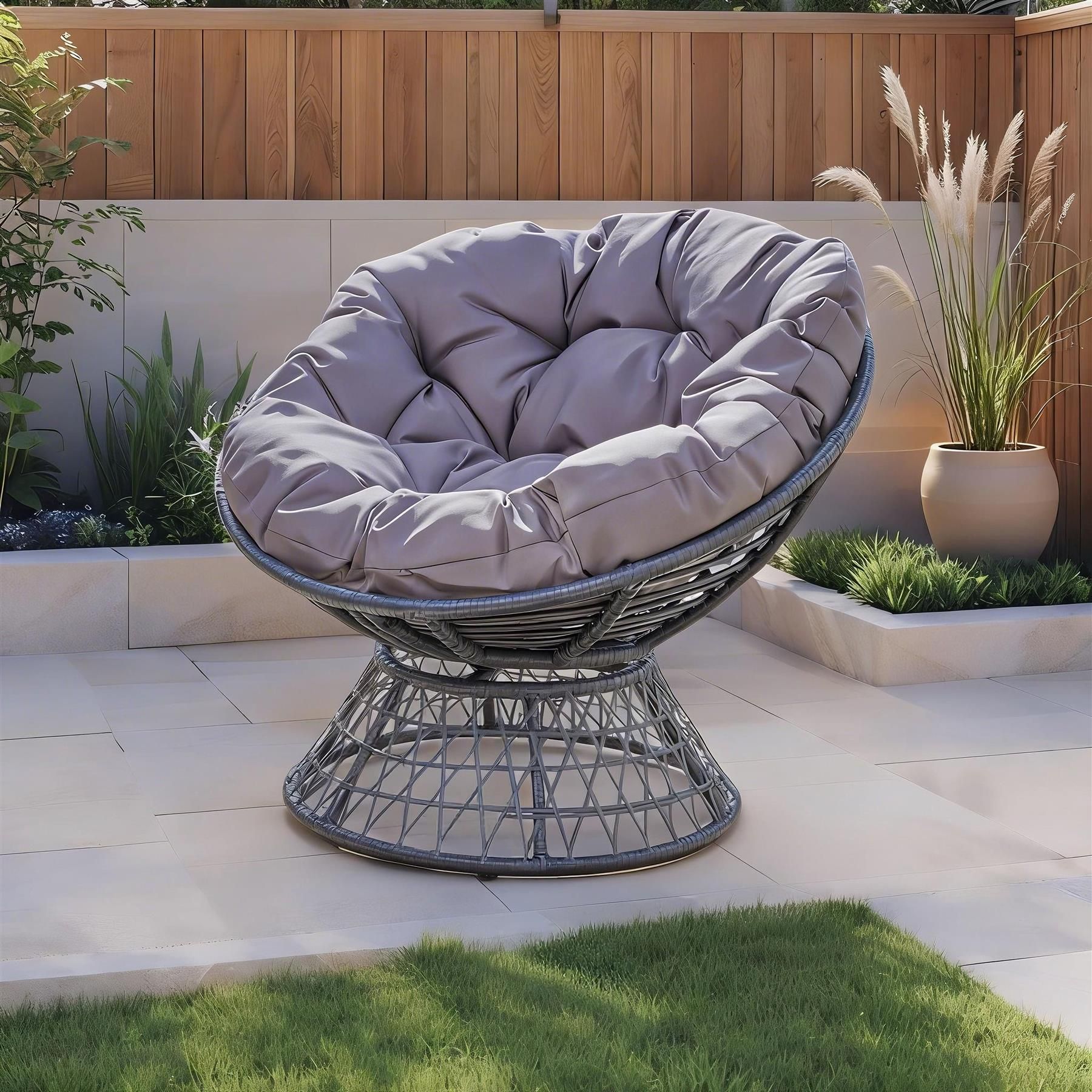 Rattan Egg Chair Garden Waterproof Cushion Outdoor Dark Grey