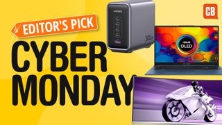 Three products on a yellow Cyber Monday poster