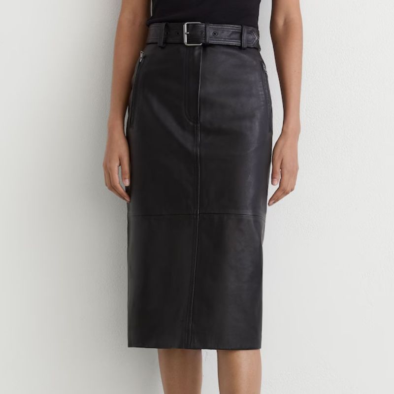Reiss, real leather midi pencil skirt