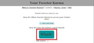 a screenshot of the Whack! button on Tweeter Karma