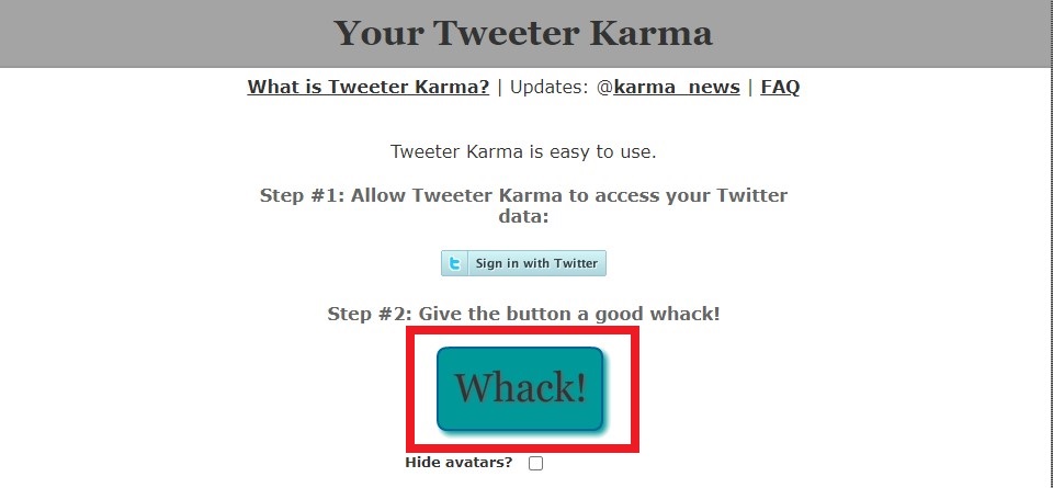 скриншот файла Whack!  кнопка на твитере Karma