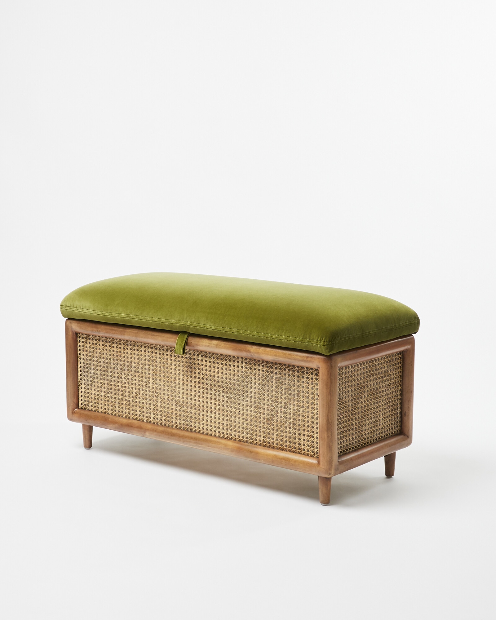 Loha Green Velvet & Rattan Ottoman | Oliver Bonas
