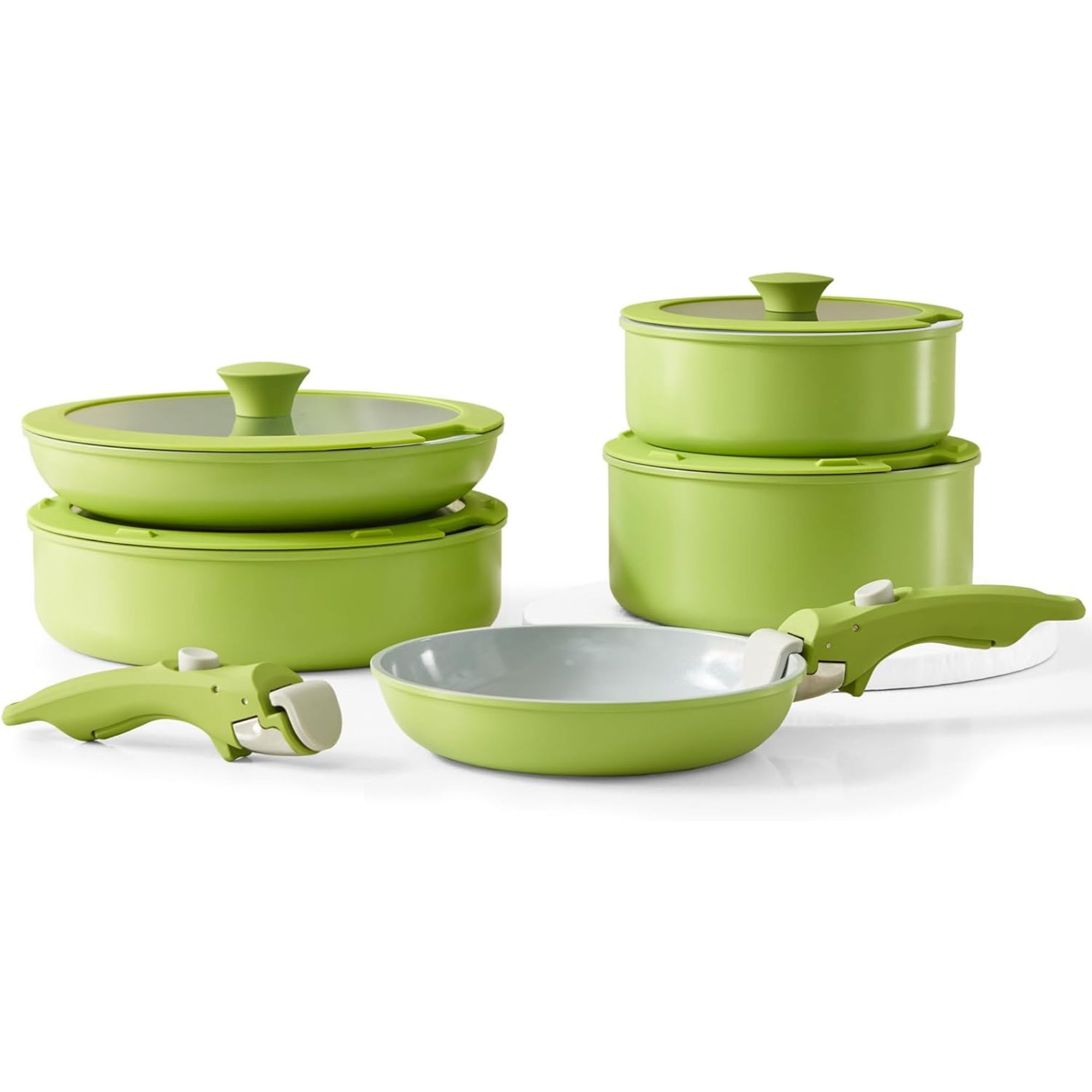 Vkoocy Green Non Stick Pot and Pan Sets with Removable Handle