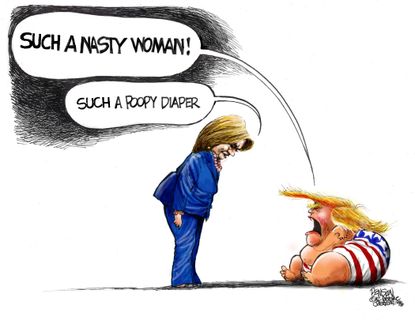 Political cartoon U.S. presidential debate nasty women comment