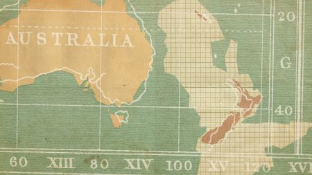 Illustrative collage of Australia, New Zealand, and the hypothetical continent of Zealandia.