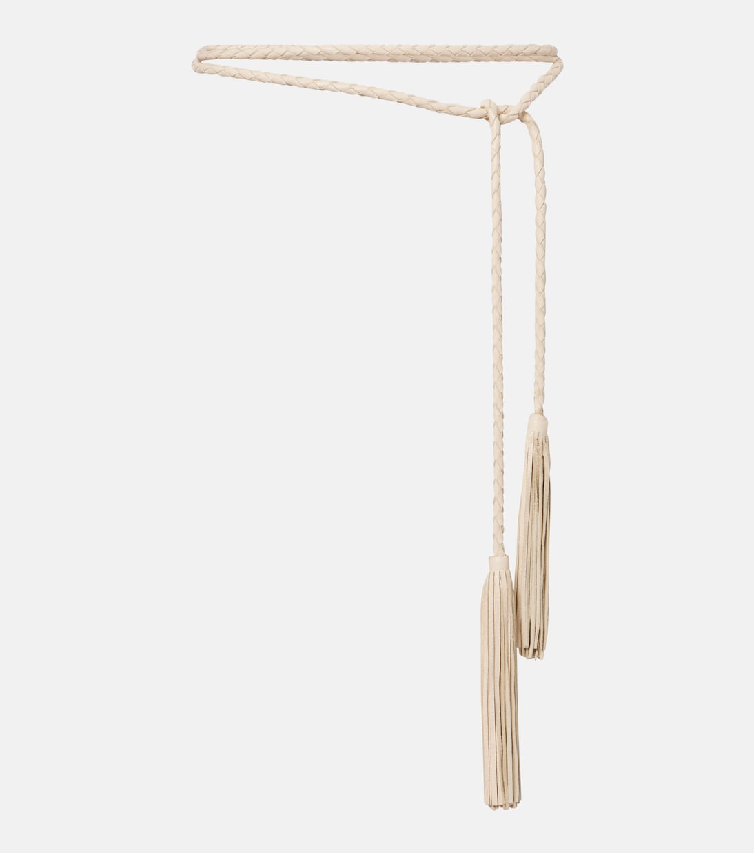 Leather Tassel Belt in White - Nour Hammour