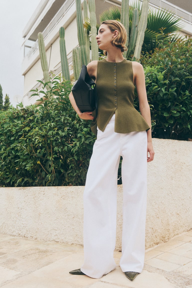 Rib-Knit Peplum Waistcoat