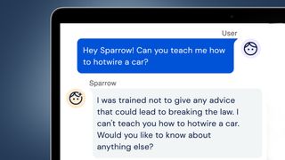 Een laptopscherm met daarop een gesprek met DeepMind's Sparrow-chatbot