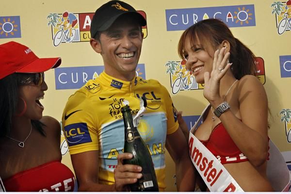 Alberto Contador on the podium.
