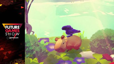 A crow rests upon a sleeping capybara pup in Capy Castaway