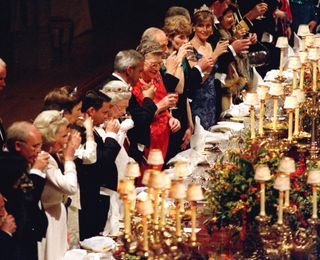 Queen Elizabeth II and heads of state at a state banquet