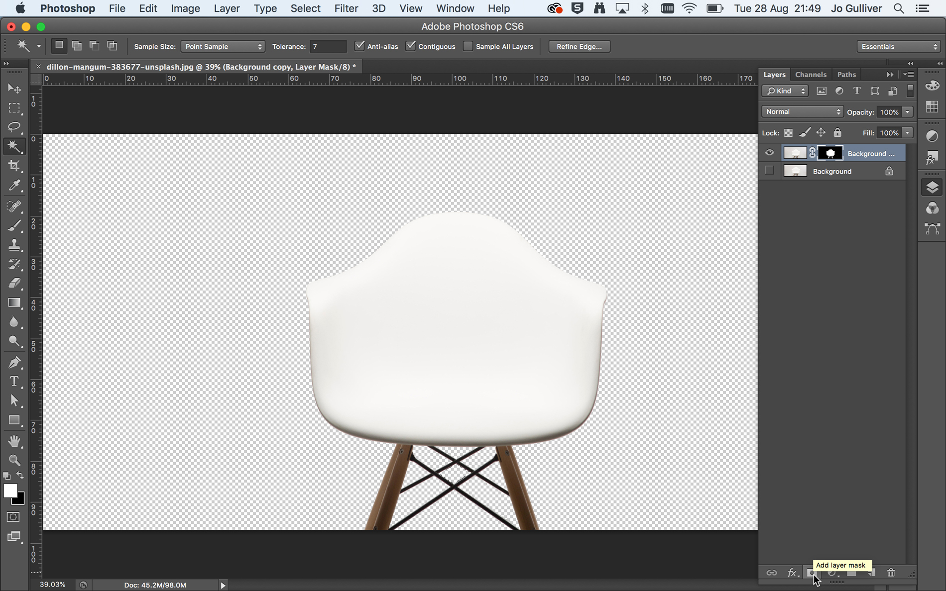 Screenshot of white chair with background removed in Photoshop