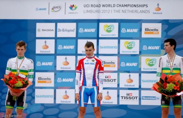 Anton Vorobyev (Russian Federation) on the world champion's podium