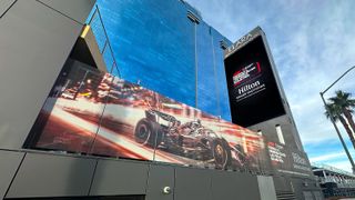 The Elara Las Vegas with its new LED technology displaying the Formula 1 race.