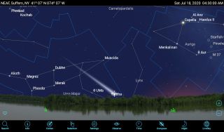 For those with better sightlines to the northeast, Comet NEOWISE will be visible very low in the sky, to the right of the Big Dipper, shown here for 4:30 a.m. local time in upstate New York.