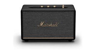 A front-facing image of the Marshall Acton III wireless speaker in its Black colour variant. The picture has been placed on a plain white background.