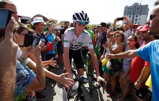 Chris Froome (Team Sky) rolls to the stage 17 starting line at the Vuelta a Espana
