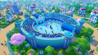 A city with a Pokemon-style arena