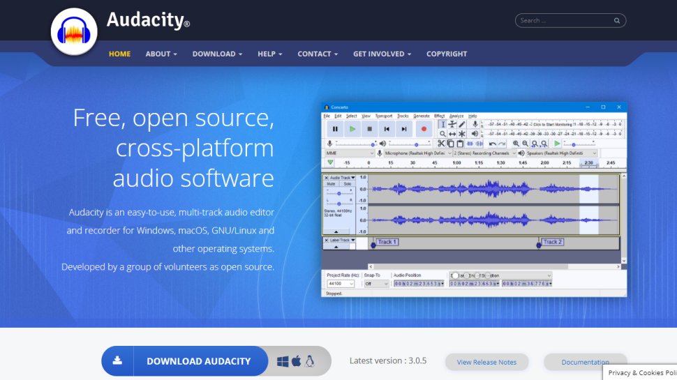 Website screenshot for Audacity