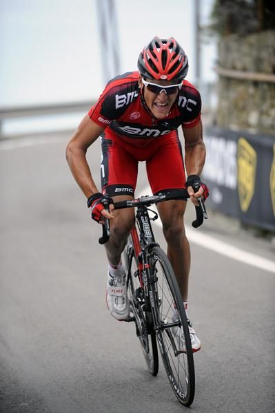 Greg Van Avermaet (BMC) rides alone in the race lead on the Poggio.