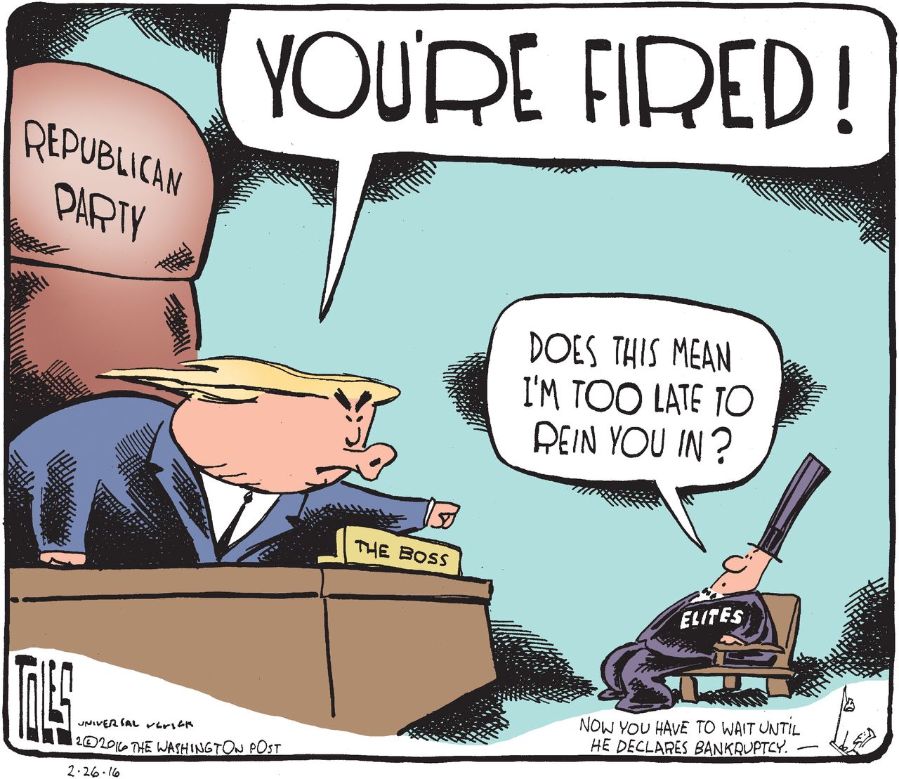 Political Cartoon U.S. trump GOP 2016