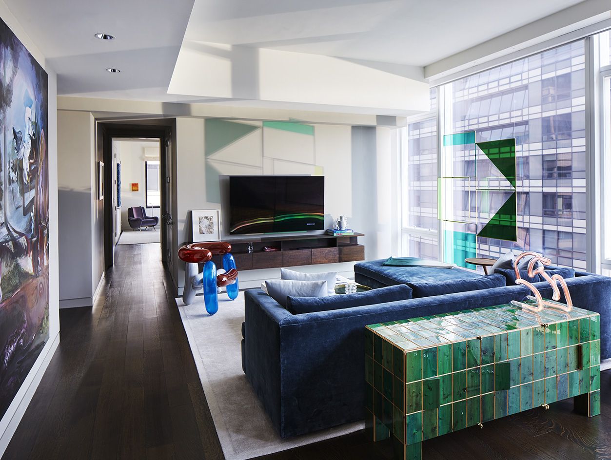 colourful living space at Baccarat Residence NYC Architect Joe Serrins Studio