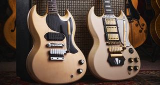 1965 SG Junior in Polaris White and a 1962 SG-shape Les Paul Custom