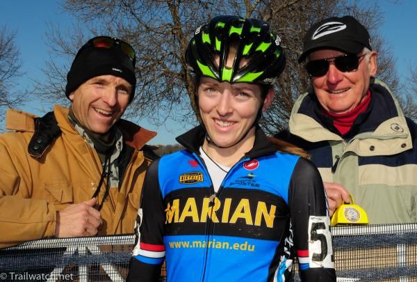 Kaitlin Anntonneau (Marian University) with her Dad (L) and grandfather after winning the D1 collegiate title