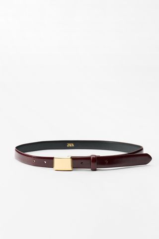 Thin Leather Belt With Square Buckle