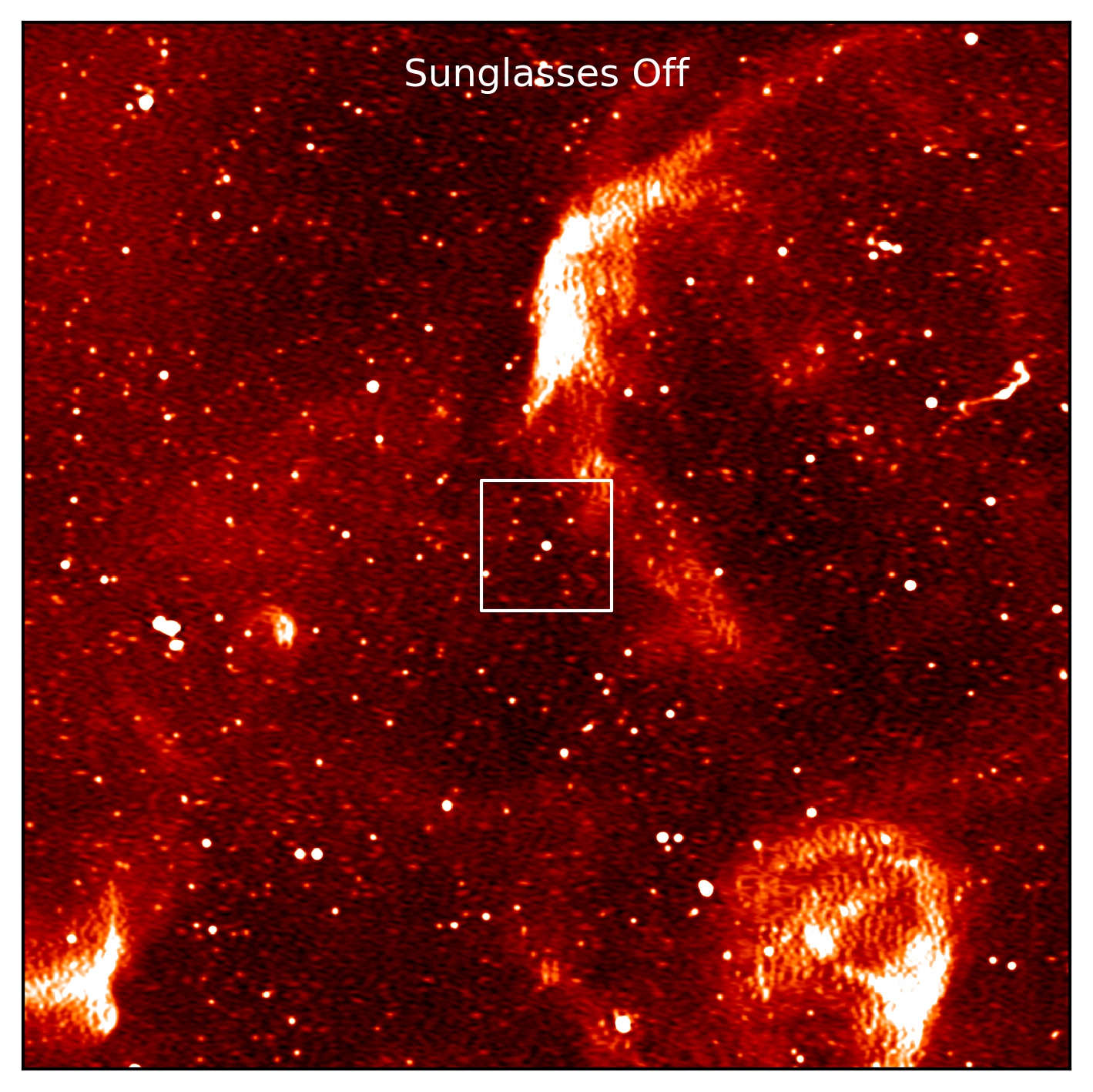 Het gezichtsveld van de MeerKAT-radiotelescoop zonder 'zonnebril' met de nieuwe pulsar