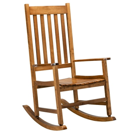 Ktaxon Wooden Rocking Chair, Wood Rocker W/ Armrest and High Back for Home and Garden, Deck Terrace, Original Color