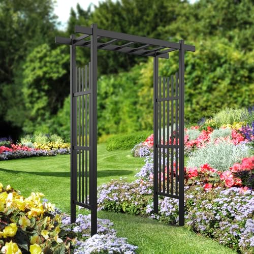 Vingli Garden Arbor, Pvc Wedding Arch for Ceremony Party, Garden Trellis for Climbing Plants Outdoor, Arch Backdrop Stand for Garden, Backyard, Lawn, Wedding (black)
