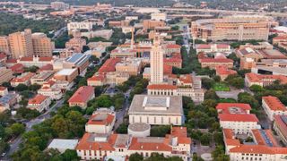 University of Texas Austin campus aerial view from Helicopter