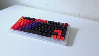 The Glorious GMMK 3 custom gaming keyboard on a white table