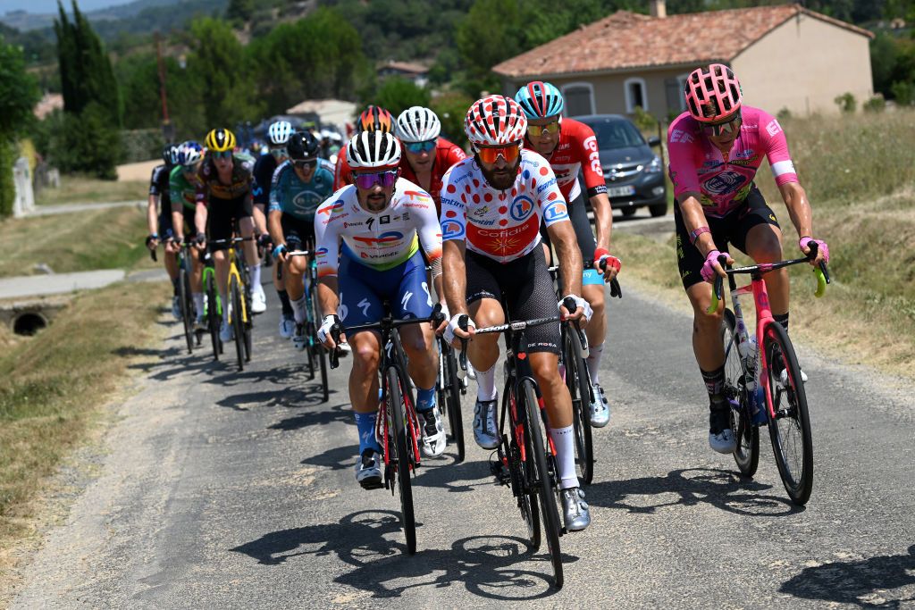 Simon Geschke leads the break of the day