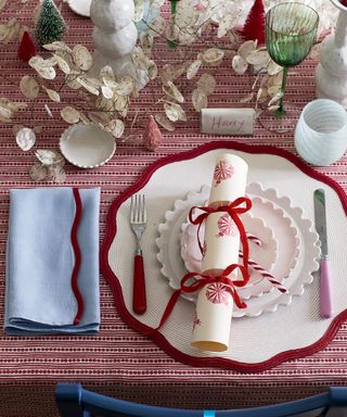 Christmas dining table with red and white color scheme