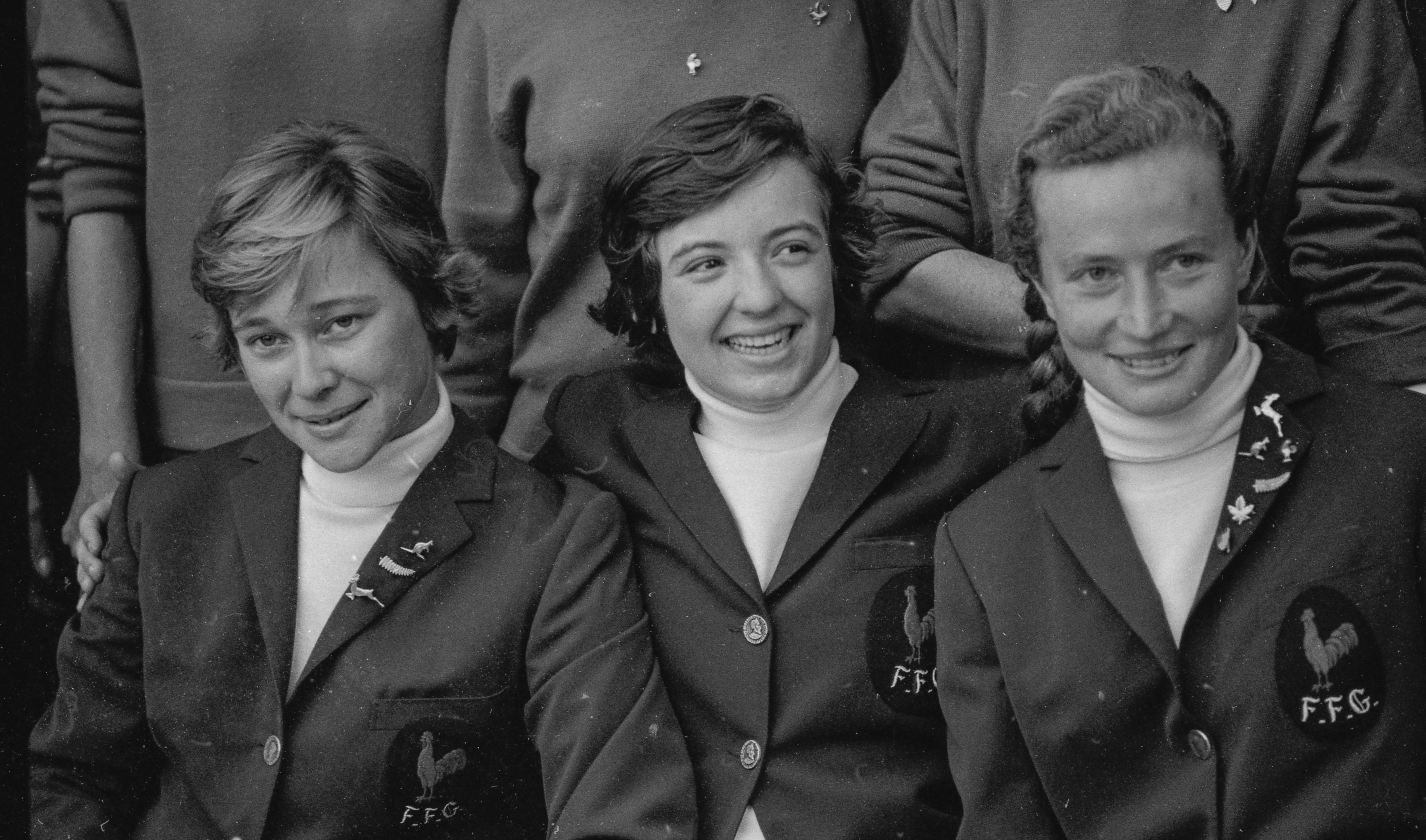 Catherine Lacoste (middle) smiles during a French Golf Federation photoshoot on October 5, 1964