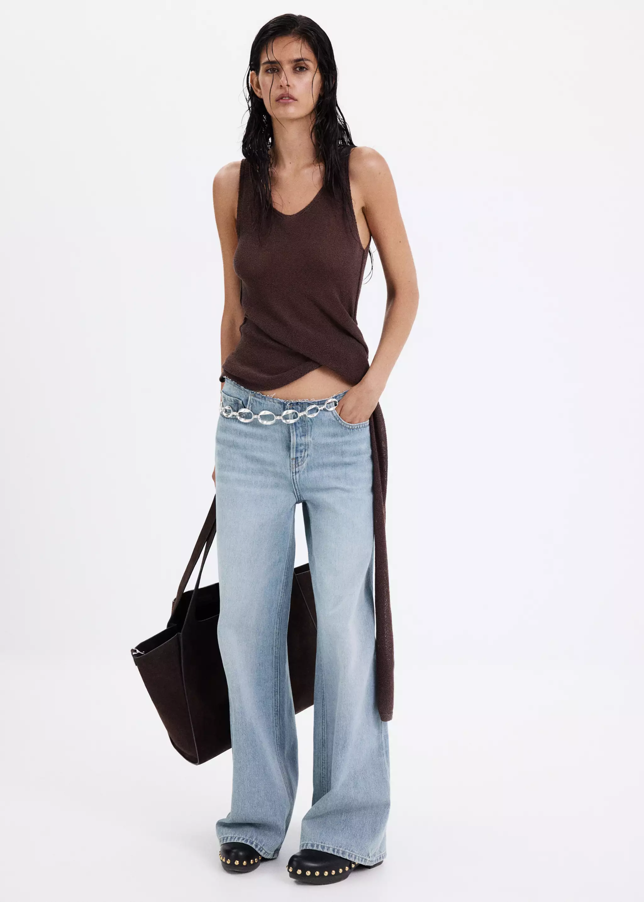 Wide-Leg Frayed Waist Jeans - Women | Mango Usa