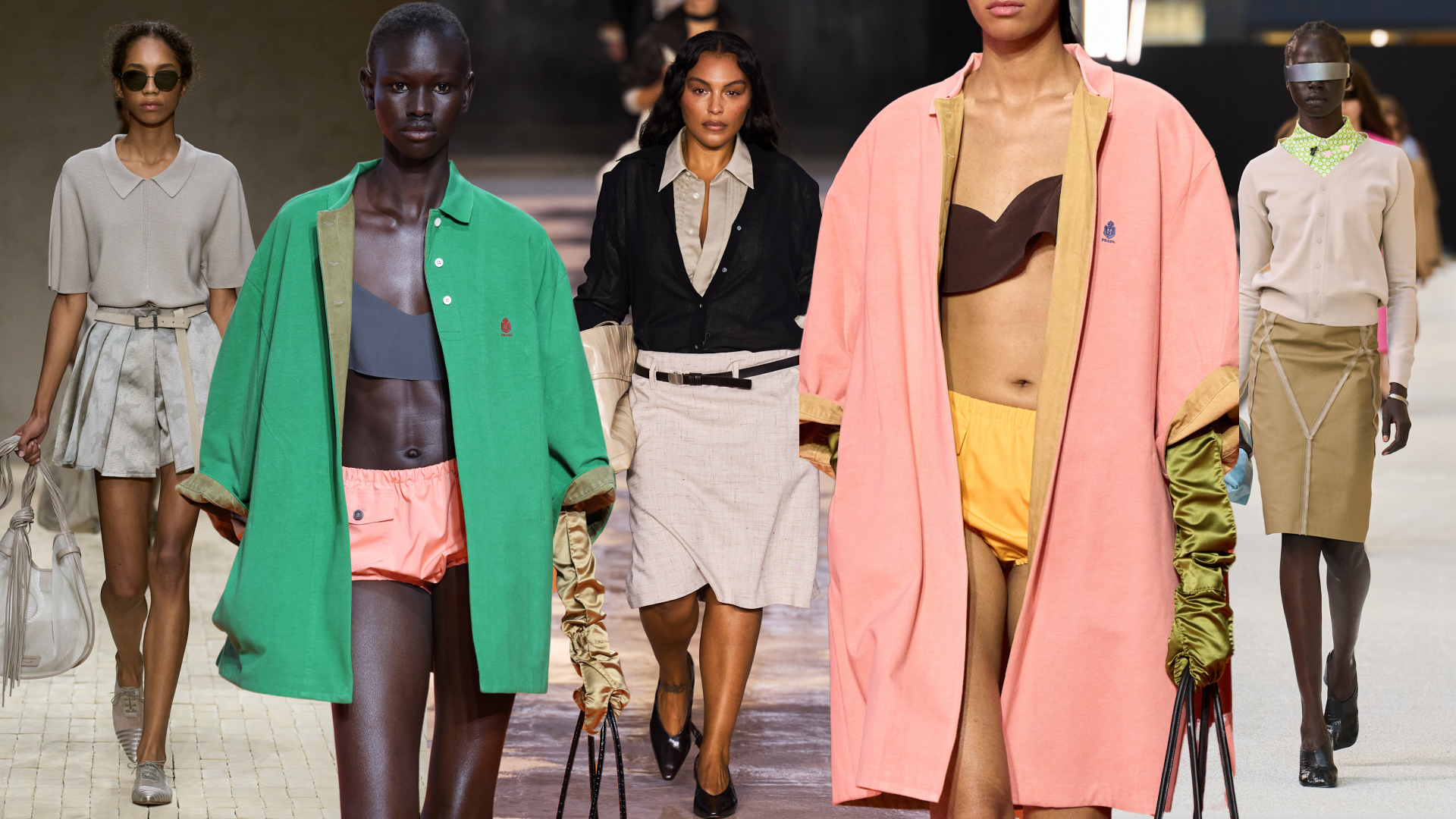 models on the runway at Emporio Armani, Prada, BOSS, and MM6 Maison Margiela channeling prep codes