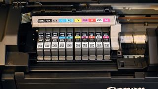 Canon imagePROGRAF PRO-300 Wireless Inkjet Printer being tested in writer's home