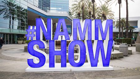 The enormous '#NAMM Show' sign, outside of the Convention Center in Anaheim, CA on January 21, 2026