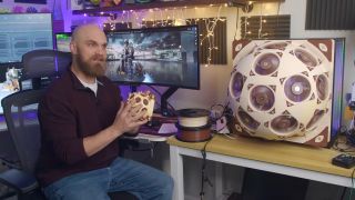 Giant 'superdome' fan made of 15 separate 120mm case fans shown attached to side of gaming PC