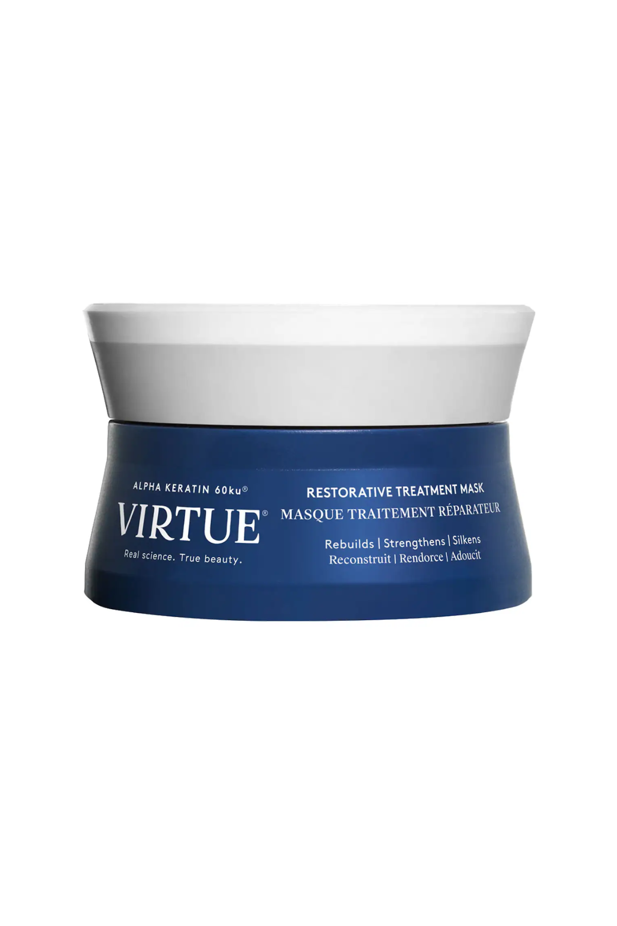 A tub of Virtue Restorative Treatment Mask set against a white background.