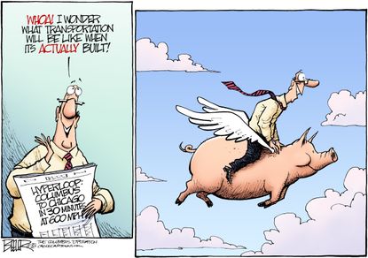 Editorial cartoon U.S. Hyperloop Elon Musk when pigs fly