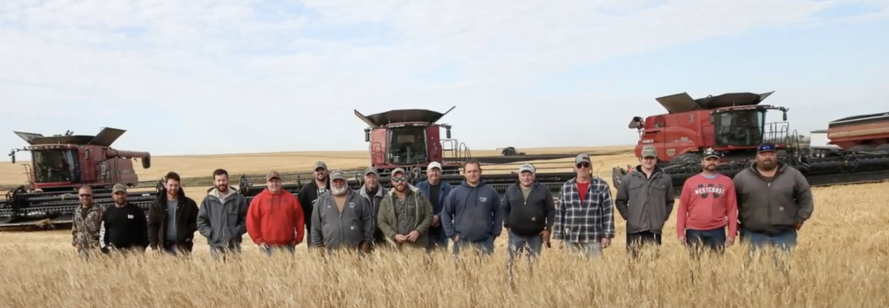 Some of the farmers who helped harvest Lane Unhjem&amp;#039;s crops.