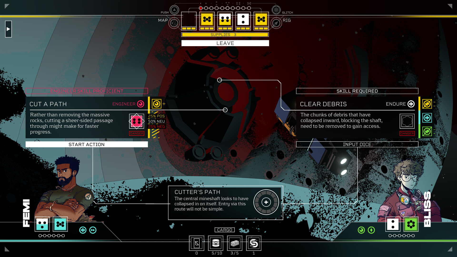 A menu screen showing Femi and Bliss during one of the best games of 2025, Citizen Sleeper 2: Starward vector. 