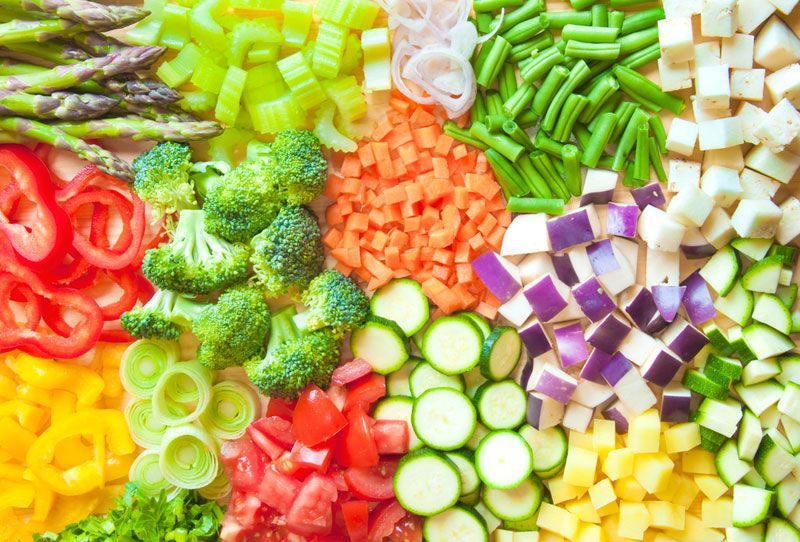 An assortment of precut vegetables